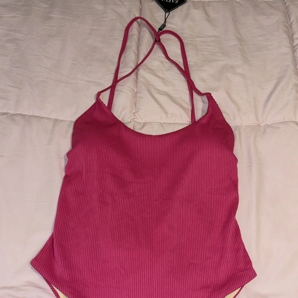 Zaful Pink Ribbed tie back one piece bathing suit swim suit
